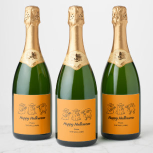 Orange Quirky Hand Drawn Spooky Halloween Sparkling Wine Label
