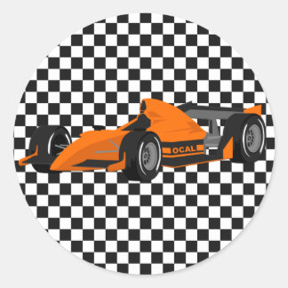Orange Race Car Birthday Sticker