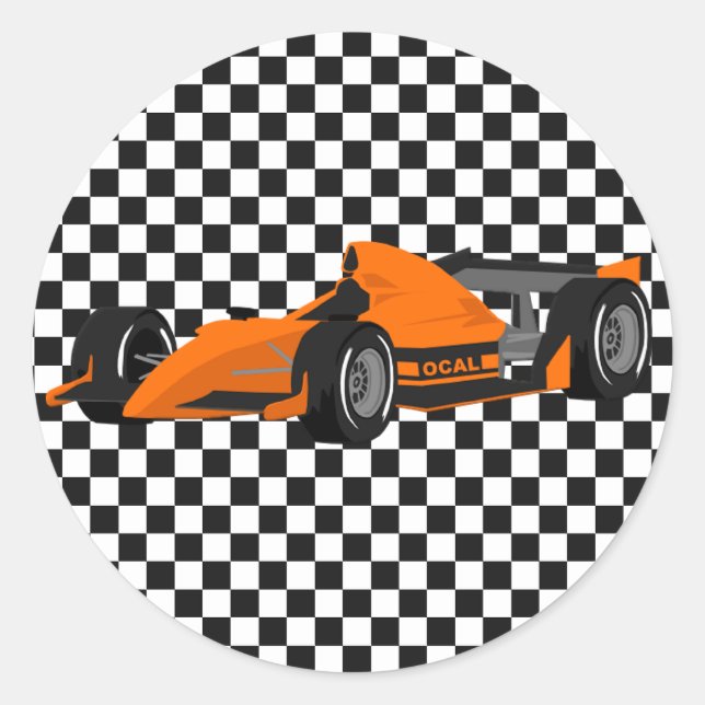Orange Race Car Birthday Sticker (Front)