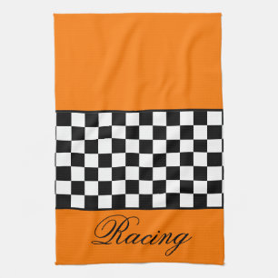 Orange Racing Themed Tea Towel