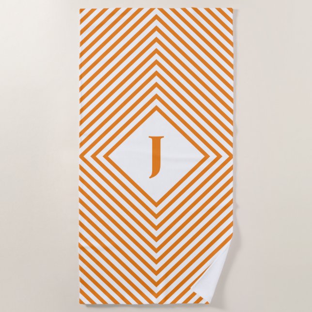 Orange Radiating Rhombuses with Central Letter Beach Towel (Front)