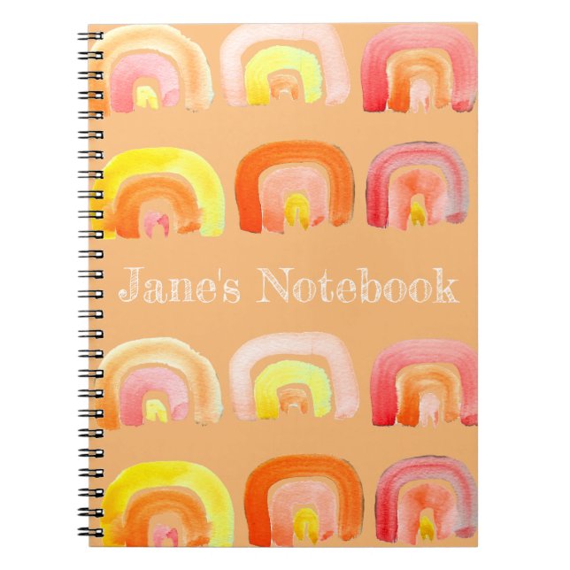Orange rainbow cute retro art notebook (Front)