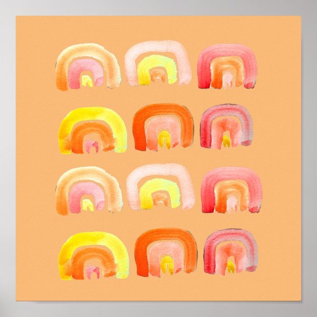 Orange rainbow cute retro art poster (Front)