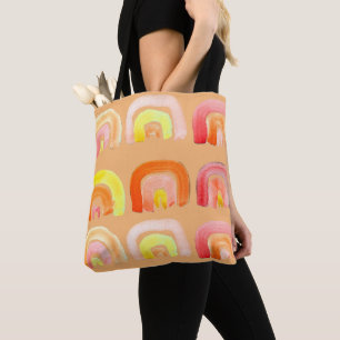 Orange rainbow cute retro art tote bag