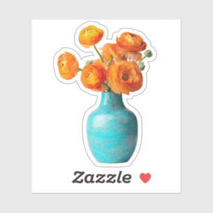 Orange Ranunculus in Turquoise Vase