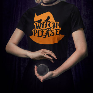 Orange Raven & Skull Cool Halloween Witch Please Tri-Blend Shirt