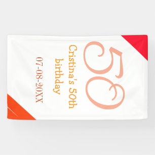 Orange red 50 birthday anniversary add name date p banner