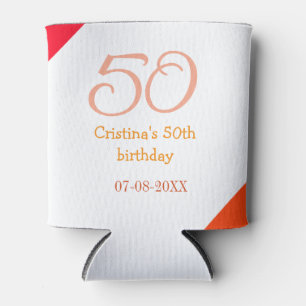 Orange red 50 birthday anniversary add name date p can cooler