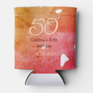 Orange red 50 birthday anniversary add name date p can cooler
