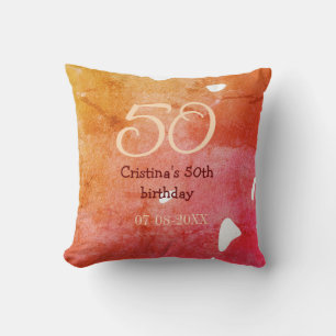 Orange red 50 birthday anniversary add name date p cushion