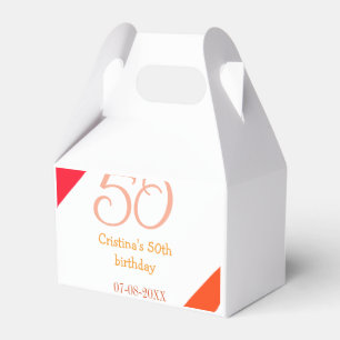 Orange red 50 birthday anniversary add name date p favour box