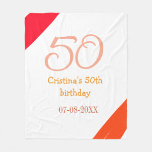 Orange red 50 birthday anniversary add name date p fleece blanket