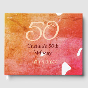 Orange red 50 birthday anniversary add name date p guest book