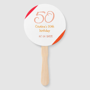 Orange red 50 birthday anniversary add name date p hand fan