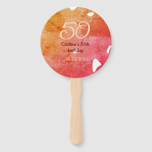 Orange red 50 birthday anniversary add name date p hand fan