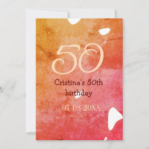 Orange red 50 birthday anniversary add name date p invitation