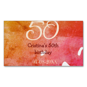 Orange red 50 birthday anniversary add name date p magnetic business card