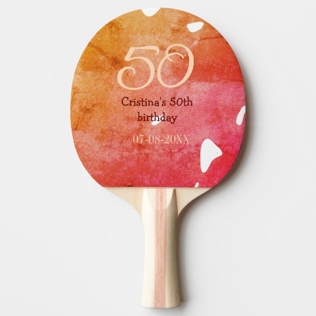 Orange red 50 birthday anniversary add name date p ping pong paddle (Front)