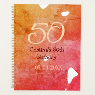 Orange red 50 birthday anniversary add name date p planner