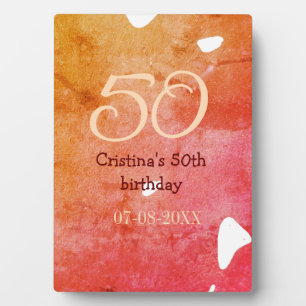 Orange red 50 birthday anniversary add name date p plaque