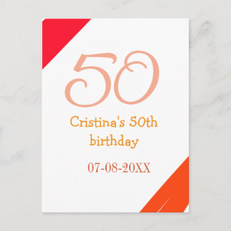Orange red 50 birthday anniversary add name date p postcard