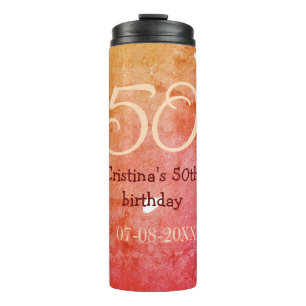 Orange red 50 birthday anniversary add name date p thermal tumbler