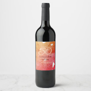 Orange red 50 birthday anniversary add name date p wine label