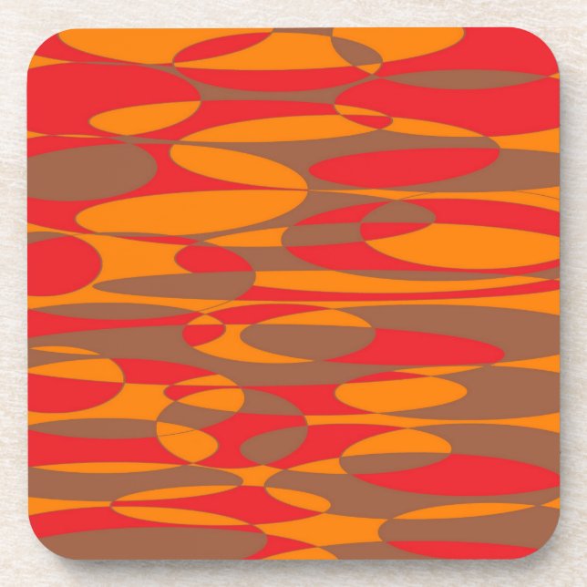 Orange, red and brown elliptical design coaster (Front)