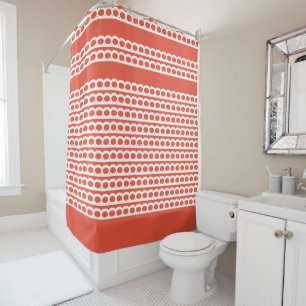 Orange Red and white Modern bubble Waves Shower Curtain