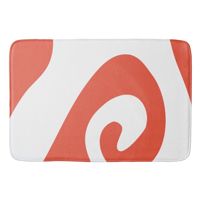 Orange Red and White Swirl Wave Bath Mat (Front)