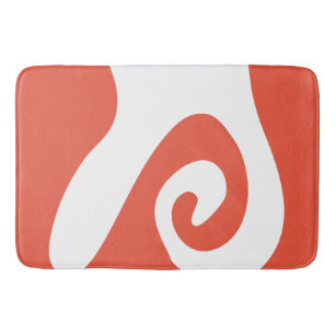 Orange Red and White Swirl Wave Bath Mat