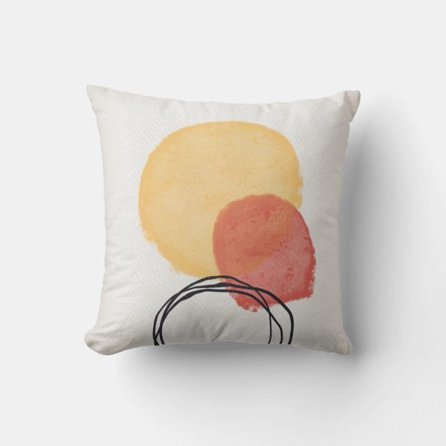 Orange Red Black Abstract Watercolor Shapes Cushion (Front)