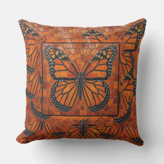 Orange Red Black Monarch Butterfly Mosaic Cushion