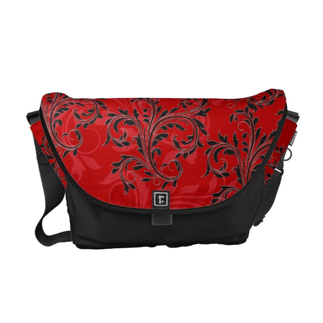 Orange-Red Black Ornate Scrolls Messenger Bag (Front)