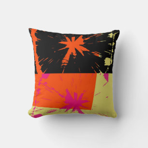 Orange Red Black Retro Funky Painting Abstract Art Cushion