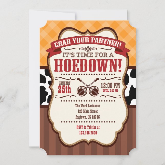 Orange Red Brown Hoedown Party Invitation (Front)
