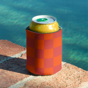 Orange Red Chequered Gingham Pattern Can Cooler