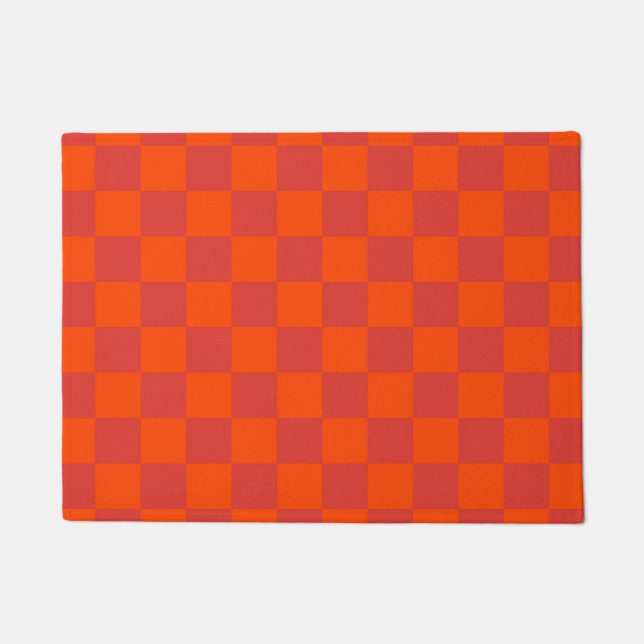 Orange Red Chequered Gingham Pattern Doormat (Front)