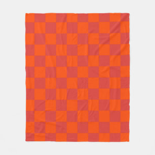 Orange Red Chequered Gingham Pattern Fleece Blanket
