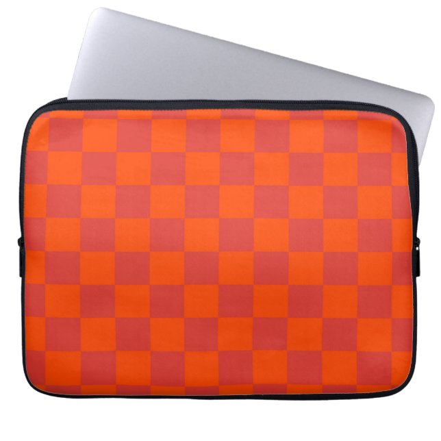 Orange Red Chequered Gingham Pattern Laptop Sleeve (Front)