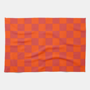 Orange Red Chequered Gingham Pattern Tea Towel