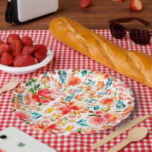 Orange red colorful rose floral summer  paper plate