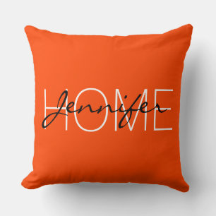 Orange-red colour home monogram cushion