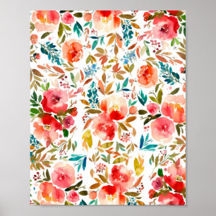 Orange red colourful rose floral summer Poster