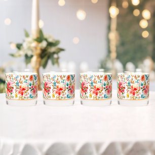 Orange red colourful rose floral summer  whiskey glass
