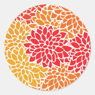 Orange Red Colourful Vintage 60s Flower Classic Round Sticker