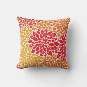 Orange Red Colourful Vintage 60s Flower Cushion
