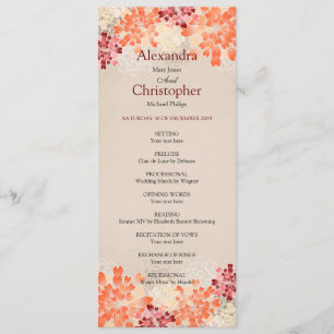 Orange Red & Cream Flowers Retro Wedding Program Programme