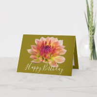 Orange Red Dahlia Flower Green Background Birthday