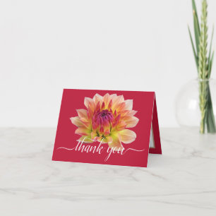 Orange Red Dahlia Flower Red Background Thank You Card